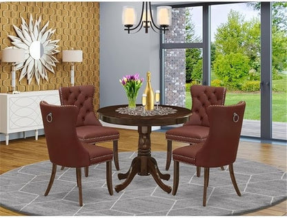 East West Furniture ANDA5-AWA-26 5 Piece Kitchen Table Set Includes a Round Dining Table with Pedestal and 4 Polyester Fabric Upholstered Parson Chairs, 36x36 Inch, Antique Walnut