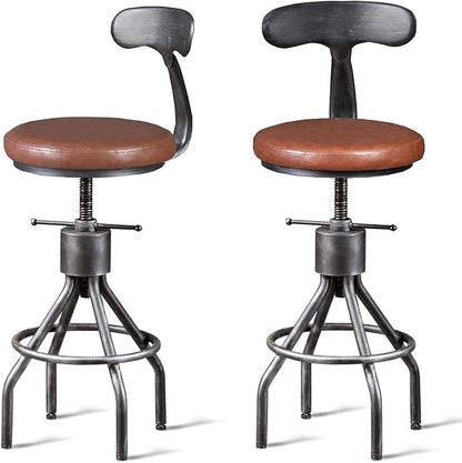 Diwhy Industrial Vintage Bar Stool, Kitchen Counter Height Adjustable Pipe Chair, Cast Iron Stool, Swivel Bar Stool with Backrest, Silver, Fully Welded Set of 2 Brown Upholstered
