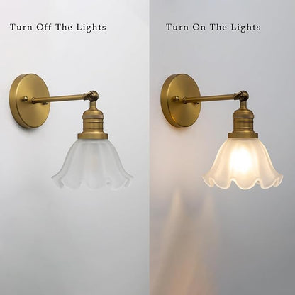 Phansthy Vintage Wall Sconces with Frosted Glass Lampshade 180 Degree Adjustable Brass Sconces Modern Glass Wall Lighting Fixture for Bedside Bedroom Doorway Bathroom (Antique)