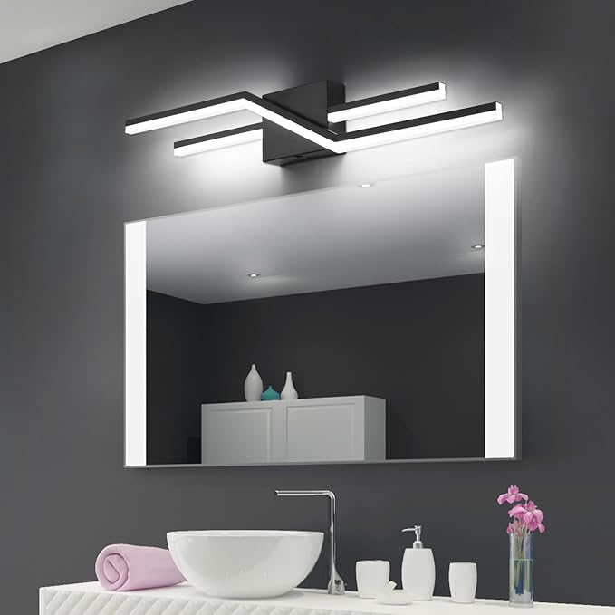 SOLFART Bathroom Lights Over Mirror Dimmable 32 Inch Modern Black Vanity Lights for Bathroom LED Vanity Lighting Fixtures