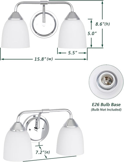 Chrome 2-Light Traditional Bathroom Vanity Light Fixtures Over Mirror, Modern Vanity Lights for Living Room, Standard E26 Base, Chrome