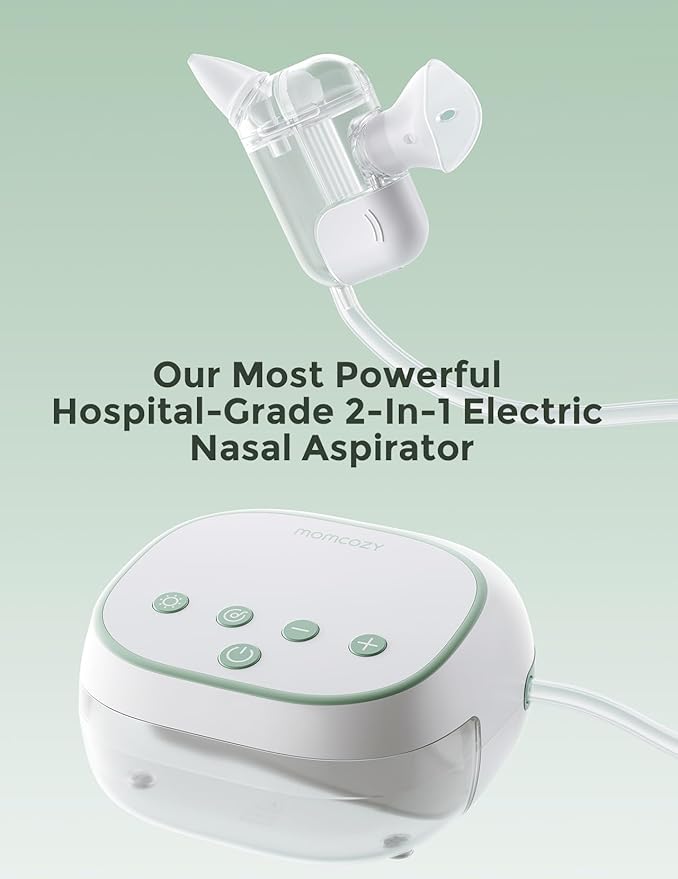 Momcozy BreezyClear Pro™ Nasal Aspirator for Baby, Hospital-Grade 75 kPa Nose Sucker with 9 Adjustable Suction Levels, Electric Nose Cleaner for Toddler, Light & Music Soothing
