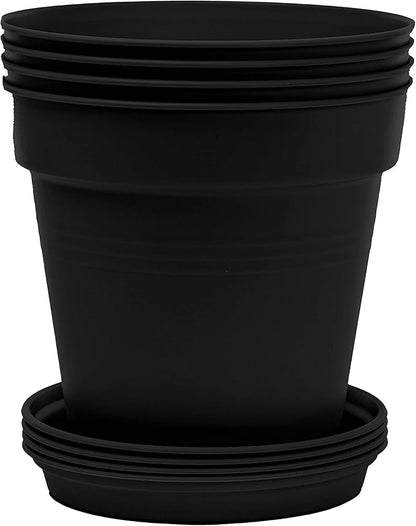 Mintra Home Garden Pots 4pk - Flowers, Herbs, Plants, Indoor, Outdoor, Colorful, Wholesale, Bulk (Black, 19cm Diameter (7.5in))