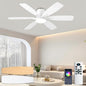 52inch White Ceiling Fans with Lights and Remote/App Control, Low Profile Ceiling Fan with Light and 6 Double-Side blades, Flush Mount, LED/RGB Dimmable DC Reversible Modern Ceiling Fan for