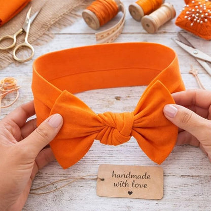 Baby Girl Headbands 0–6 Months – Newborn Infant Soft Cotton Handmade Bow Headband, Stretchy No Mark Baby Hair Accessories (Orange, 0-6 Month)