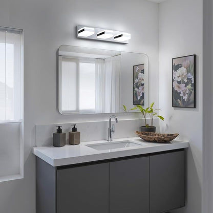 Bathroom Lighting Fixtures Over Mirror, 3 Light Bathroom Vanity Light Fixtures with Cool White 5000K, Silver LED Modern Vanity Wall Lights for Bath, Dressing Room, Restroom, 21.6 inch