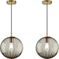 Modern Smoke Grey Glass Pendant Light, Kitchen Island Lighting 2-Pack Globe Pendant Light Fixtures Century Kitchen Island Pendant Lighting for Bedroom Living Dining Room Light Fixture (Without Bulb)