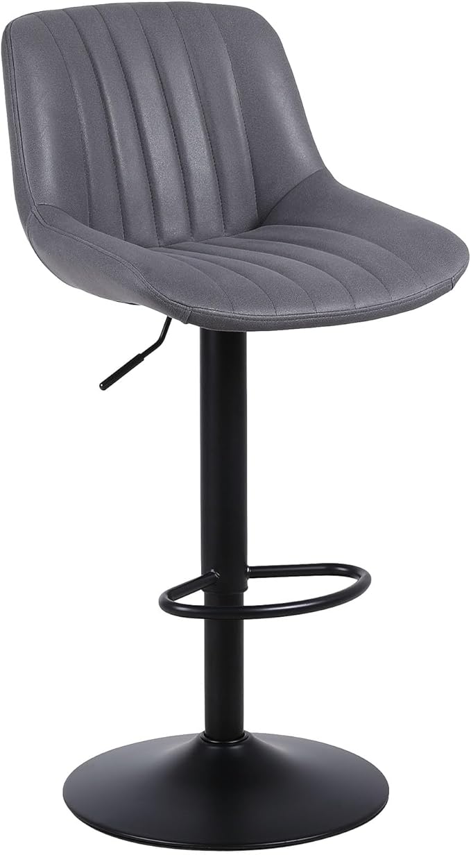 Bar Stools Set of 1, Swivel Counter Height Barstools with Back, Adjustable PU Leather Bar Chairs, Modern Armless Kitchen Island Stool, Dark Grey