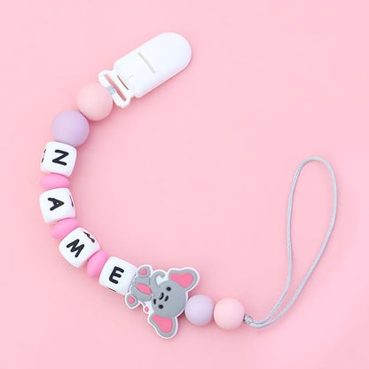 Silicone Personalized Pacifier Clip with Name - Custom Animal Pacifier Chain for Boys and Girls, Fits Most Pacifiers