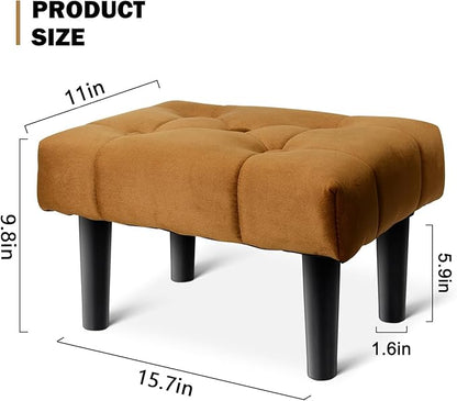 HOUCHICS Small Footstool Ottoman,Velvet Soft Footrest Ottoman with Wood Legs,Sofa Footrest Extra Seating for Living Room Entryway Office(Coffee 2PACK)