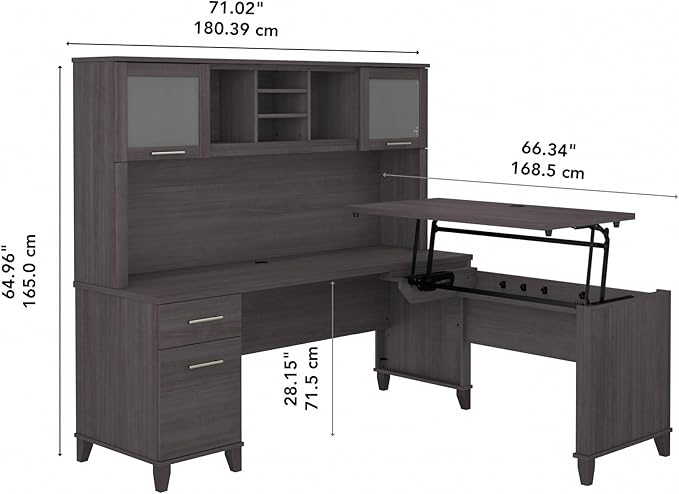 Bush Furniture Somerset 3 Position Sit to Stand L Shaped Desk with Hutch in Storm Gray | Ergonomic Height Adjustable Standing Computer/Laptop Table for Home Office