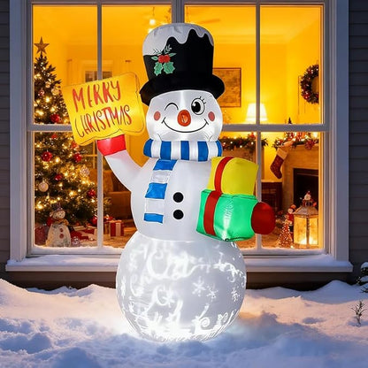 BeBecome 6ft Light-Up Inflatable Snowman Outdoor Christmas Decoration with Merry Christmas Sign, All-Weather Blow Up Yard Decor for Holiday Lawn