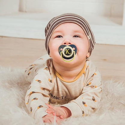 Bling Personalized Black Baby Pacifier with Pacifier Clips and Anti-dust Cover A-Z 26 Letters(Black,K)