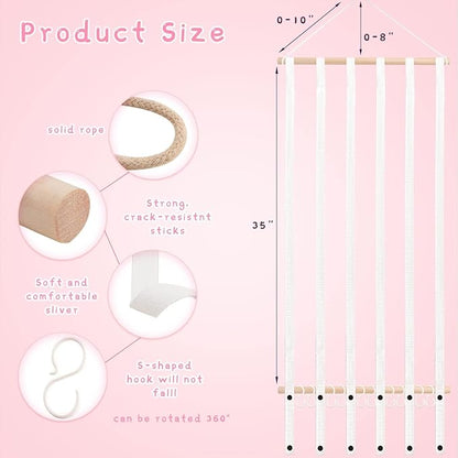 OAOLEER Hair Bow Holder Organizer for Girls Hair Bows,Hair Accessories Headband Organizer Bow Storage Hanger with hook for Baby Girls Wall Hanging Decor for Toddler Girls (White A)