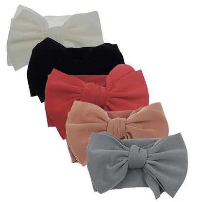 KIDOCHEESE Hairband, Baby Girl Bows Nylon Headbands with Bows, Handmade Hairbands Elastics Hair Accessories for Newborn Infant Toddlers Kids, 5 Pcs(KK69-05)