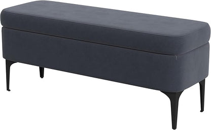 HomePop Upholstered Storage Bench with Metal Leg Home Décor|Bench with Storage for Living Room & Entryway - Blue Velvet