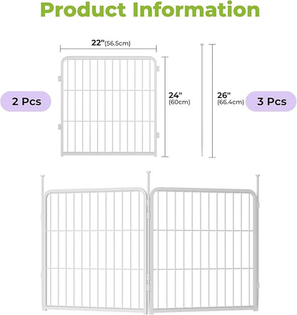SunsGrove Garden Fence 24 in(H) x 3.7 ft(L) 2 Panels, Heavy Duty Metal Animal Barrier Fence for Dogs, Easy No-Dig Setup, Decorative Dog Fences, White