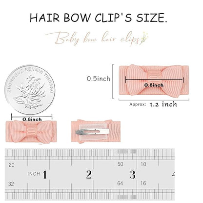 CÉLLOT 40pcs Mini 1.2" Grosgrain Ribbon Snap Clips - Tiny Fine Thin Hair Bows in Pairs for Baby Girls, Toddlers, and Infants