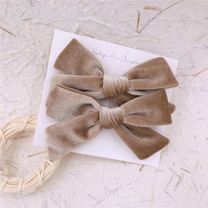 Vintage Velvet Bow Hair Clips for Baby Girl Kids Women Fall Velvet Christmas Hair Bows Barrettes Accessories (2 pcs Tan)