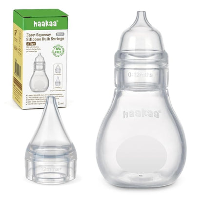 Haakaa Silicone Baby Nasal Aspirator | Nose Bulb Syringe | Easy-Squeezy Baby Nose Cleaner, 0m+ Newborn Infant &Toddler - BPA Free Silicone-2 Tips
