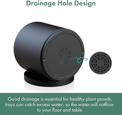 Cylinder 12 inch Plant Pots, Mordern Plastic Planters with Drainage Holes and Saucers for Indoor Outdoor Plants Flowers, Black