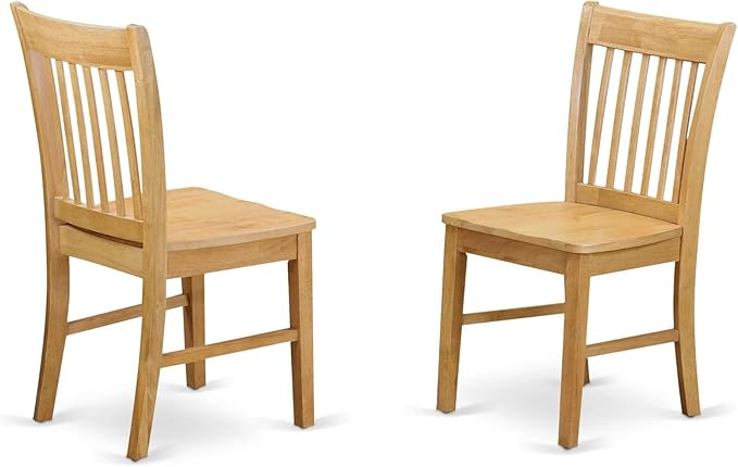East West Furniture NFC-OAK-W Norfolk Dining Chairs - Slat Back Wooden Seat Chairs, Set of 2, Oak