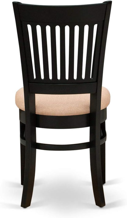 East West Furniture ANVA3-BLK-C 3 Piece Modern Dining Table Set Contains a Round Kitchen Table with Pedestal and 2 Linen Fabric Dining Room Chairs, 36x36 Inch, Black