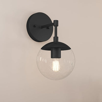 Design House Gracelyn 1-Light Dimmable Wall Sconce, Clear Seedy Glass Globe, Matte Black, 588871-BLK