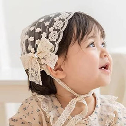 Baby Girls Lacy Bow Headband Soft Breathable Lace Hairband for Toddlers Infant Baptism Christening Beanie Cap Wide Turban Wedding Party Shower Gifts (Style 5)