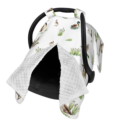 Mallard Duck Carseat Covers Baby, Winter Carseat Cover for Baby, Minky Baby Car Seat Cover for Boy & Girl, Peekaboo Opening Car Seat Canopy for Newborn, Multi Use Mom Nursing Cover, Mallard Duck