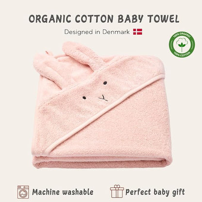 Hooded Baby Towel - 100% Organic Cotton Baby Bath Towels – Baby Towels, Baby Bath Towels for Baby Girl, 32" x 32" Super-Soft and Absorbent Baby Towels for Newborn (Rabbit - Blush)