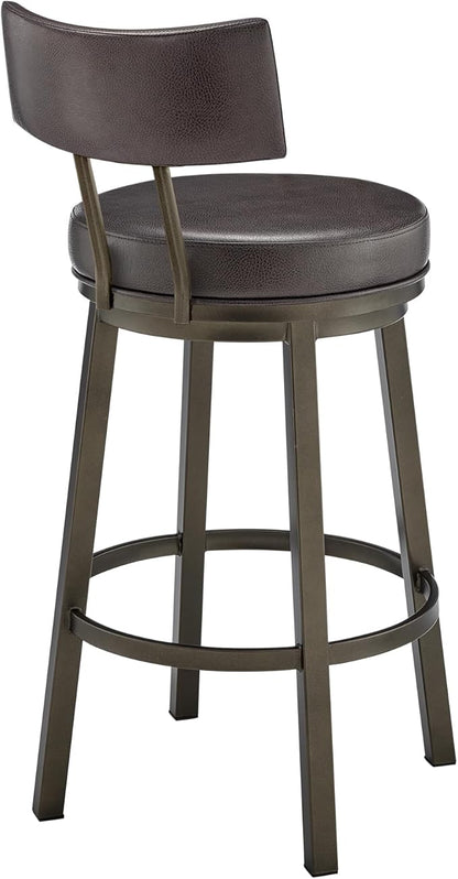 Armen Living Dalza Swivel Counter or Bar Stool in Mocha Finish with Brown Faux Leather