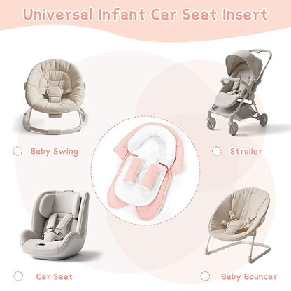 Pea Pod Upgraded 2-in-1 Baby Car Seat Insert Cushion Pad, Extra Soft Infant Car Seat Head Support for Newborn, Perfect for Carseat, Stroller, Swing, Bouncer, Pink