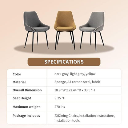 Dining Chairs Set of 2 Ergonomic Living Room Chairs Dark Grey Kitchen Chairs,Loads Up to 270lbs,Quick Assembly,Dining Room Chairs with Arms for Kitchen,Dining, Bedroom, Living Room