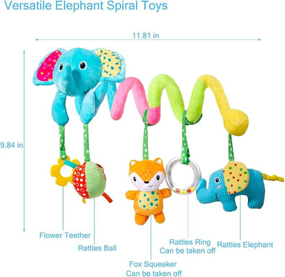 willway Car Seat Toys, Infant Spiral Plush Hanging Toys for Car Seat Stroller Crib Bassinet Mobile with BB Squeaker Rattles, Baby Toy for 0 3 6 12 Months
