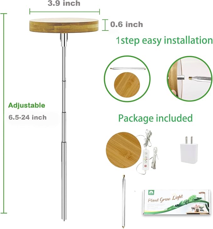 yadoker Plant Grow Light for Indoor Plant,Bamboo Mini LED Grow Light Garden,Height Adjustable,Automatic Timer with 8/12/16 Hours