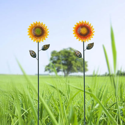 Metal Sunflower Garden Stakes Decor,2 Pack 39" Flower Garden Stake for Outdoor Home Garden Backyard Lawn Pathway Patio Sunflower Sticks Decor