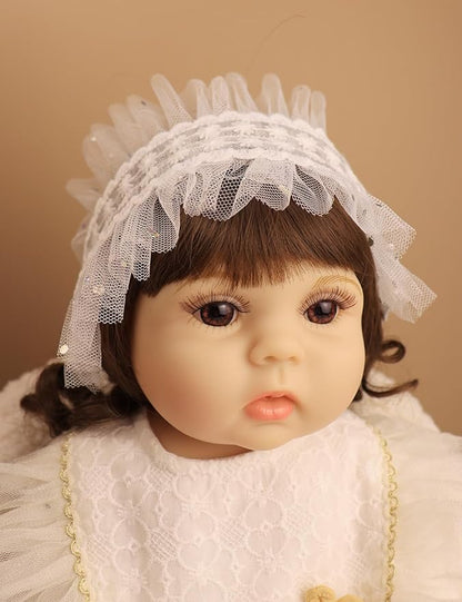 Baby Girls Headband Lacy Bow Pearl Wide Hair Band Turban for Infants Newborn Toddler Floral Ivory Elastic Head Wrap Breathable Sun Bonnet Hair Accessories (White C)