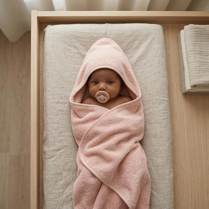 Hooded Baby Towels - 100% Organic Cotton Baby Bath Towels, 32" x 32" Super-Soft and Absorbent Baby Towels for Newborn Baby Girls 2-Pack (Blush/Fog)