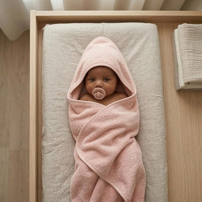 Hooded Baby Towels - 100% Organic Cotton Baby Bath Towels, 32" x 32" Super-Soft and Absorbent Baby Towels for Newborn Baby Girls 2-Pack (Blush/Fog)