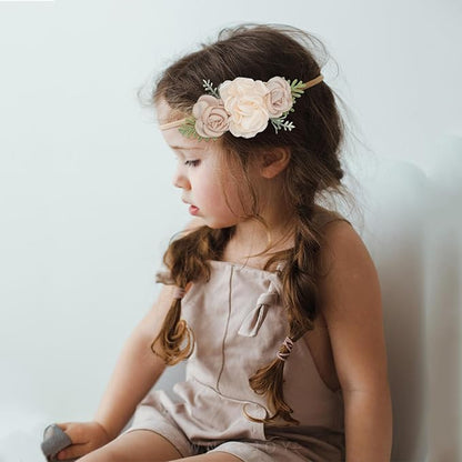 Baby Girl Flower Headbands Set, 3pcs Elastic Nylon Floral Hair Band, Bows Wrap for Infant Newborn Toddler