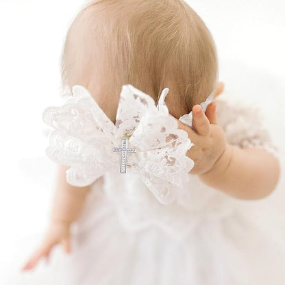 2 Pcs Baby Girls Baptism Christening Headbands Newborn Infant Toddlers Flower Crown Lace Bow Hairband (Cross Rhinestone)