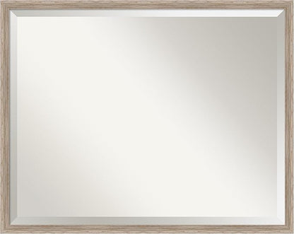 Amanti Art White Bathroom Mirror for Over Sink, 23x29 Hardwood Wedge White Wash Rectangle Vanity Mirror, Large Rustic Farmhouse Wood Frame, Hangs Horizonally and Vertically, Bathroom Wall Decor