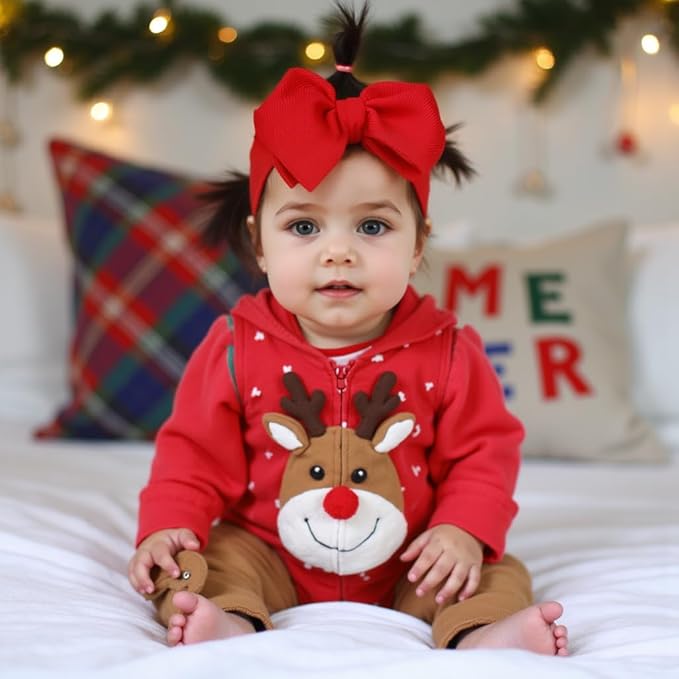 Baby Girl Bows Newborn Headband 0-6 Months Infant Big Bows for Birthday/Baby Shower/Photography/Baby Gifts (Red&Green)