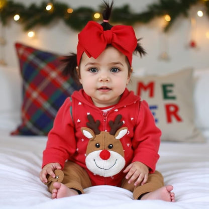Baby Girl Bows Newborn Headband 0-6 Months Infant Big Bows for Birthday/Baby Shower/Photography/Baby Gifts (Red&Green)