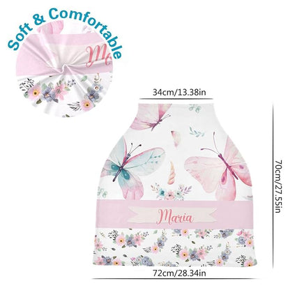 Personalized Baby Car Seat Cover for Girls, Custom Nursing Covers for Breastfeeding with Name, Infant Stroller Cover, Baby Carseat Canopy for Newborn, Multiuse Car Seat Canopies, Floral Butterfly