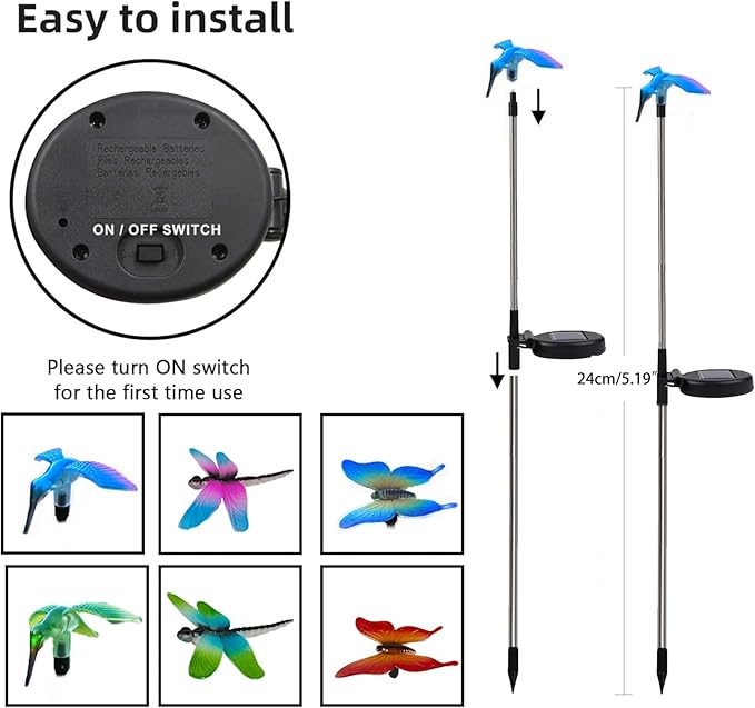 Solar Outdoor Lights with Hummingbird Butterfly Insect Garden Gifts Decor,Solar Garden Stakes Lights for Pathway, Lawn, Patio, Driveway