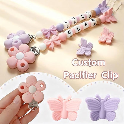 Personalized Baby Pacifier Clip with Name,Customized Name Silicone String Clip for Boy Girl (Purple)