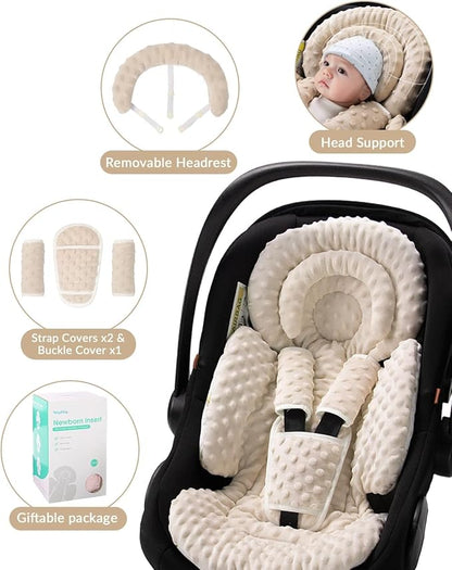 TinlyFinly Infant Car Seat Insert with Extra Cushion for Preemie to Toddler, Reversible Newborn Carseat Insert for Baby Head Body Support, Fits for Stroller, Baby Swing, Bouncer - Dots, Beige