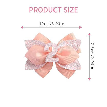 Pink Birthday Hair Bow for Baby Girls - 2Pcs Peach Sprinkle Hair Clips for 2nd Birthday Glitter Baby Bow Party Decorations for Girls Toddlers Hair Accessories (Pink-2 Years)